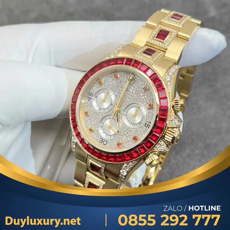 Đồng Hồ Rolex Chế Tác Daytona 126598TRU Vàng 18K Nguyên Khối + Ruby + Kim Cương Tự Nhiên 40mm