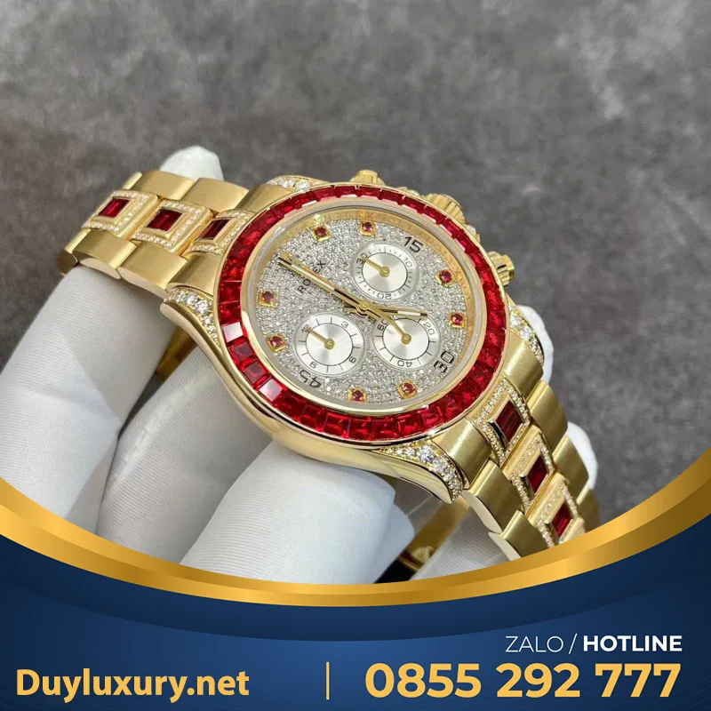 Đồng Hồ Rolex Chế Tác Daytona 126598TRU Vàng 18K Nguyên Khối + Ruby + Kim Cương Tự Nhiên 40mm