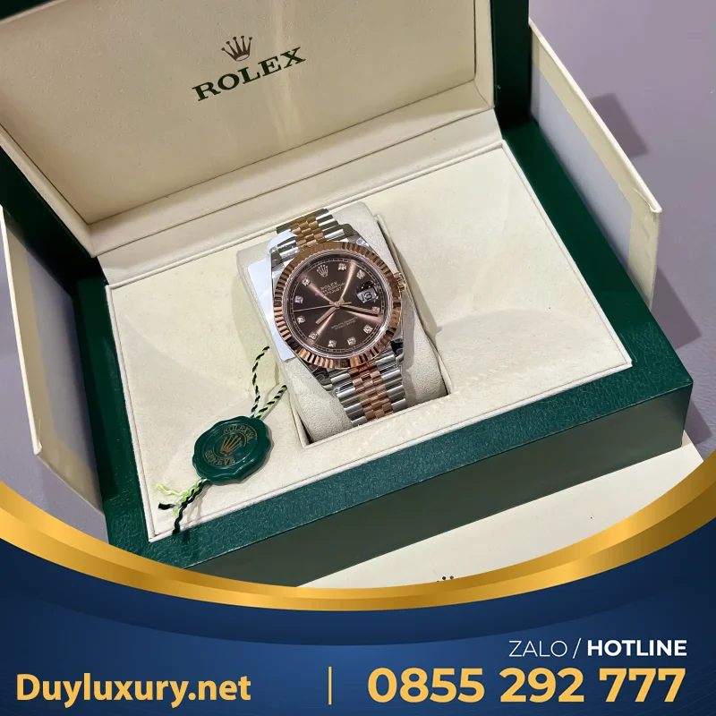 Đồng Hồ Rolex Datejust 126331 Replica 11 Mặt Chocolate Cọc Số Đính Đá 41Mm