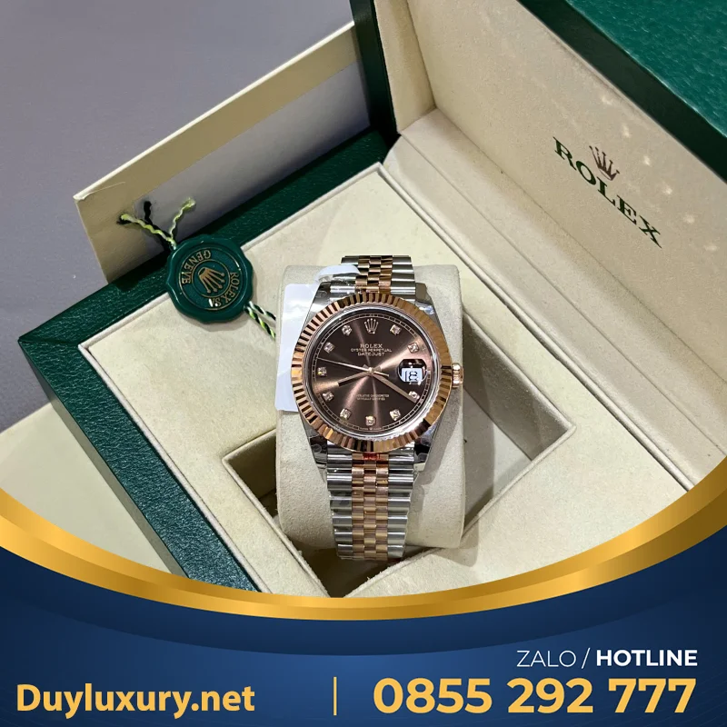 Đồng Hồ Rolex Datejust 126331 Replica 11 Mặt Chocolate Cọc Số Đính Đá 41Mm