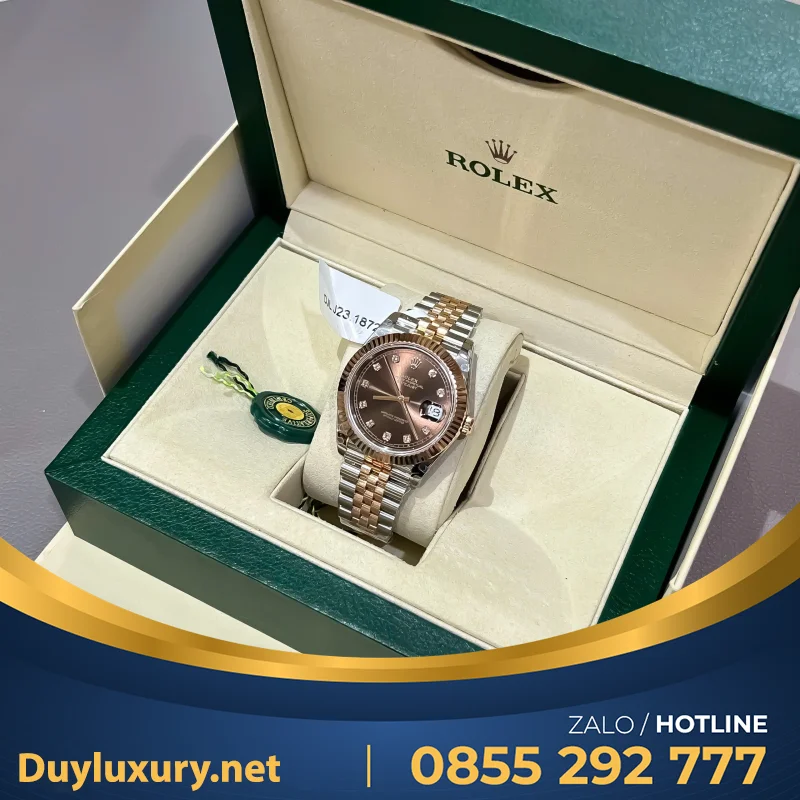 Đồng Hồ Rolex Datejust 126331 Replica 11 Mặt Chocolate Cọc Số Đính Đá 41Mm