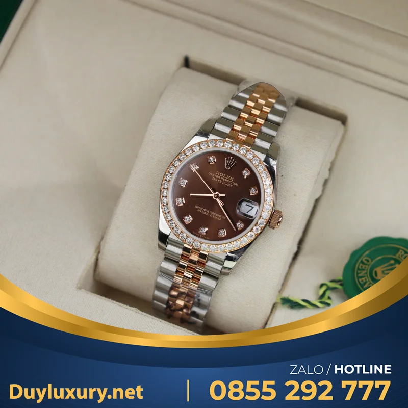 Đồng Hồ Rolex Datejust Nữ Mặt Khảm Xà Cừ Chế Tác Bọc Vàng Đính Moissanite 31Mm