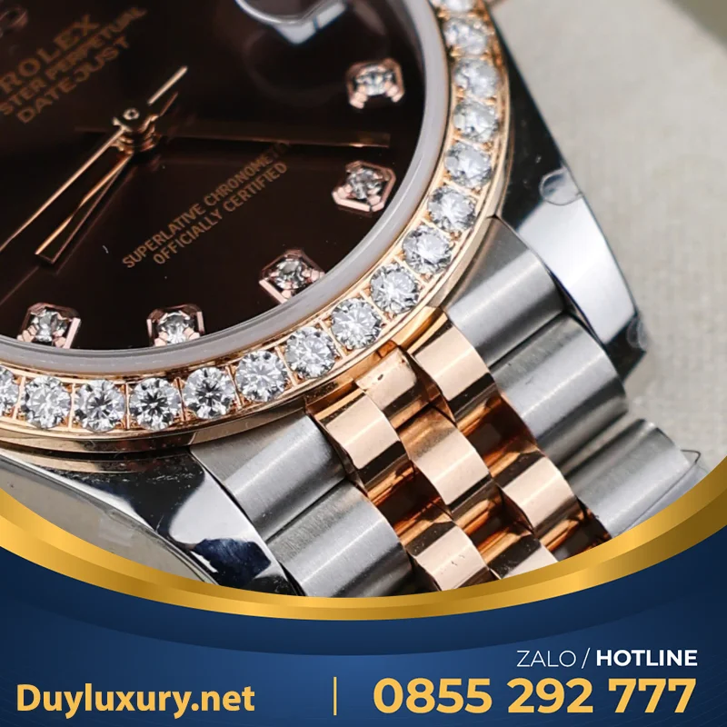 Đồng Hồ Rolex Datejust Nữ Mặt Khảm Xà Cừ Chế Tác Bọc Vàng Đính Moissanite 31Mm