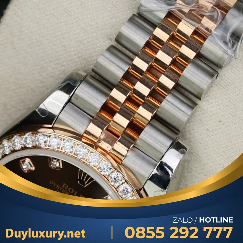 Đồng Hồ Rolex Datejust Nữ Mặt Khảm Xà Cừ Chế Tác Bọc Vàng Đính Moissanite 31Mm