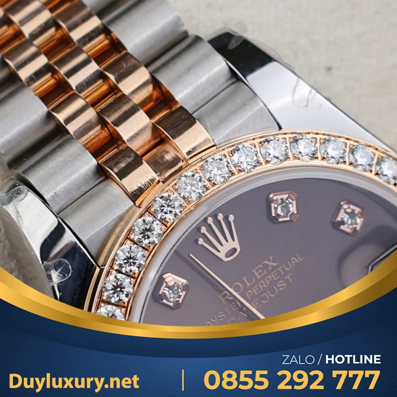 Đồng Hồ Rolex Datejust Nữ Mặt Khảm Xà Cừ Chế Tác Bọc Vàng Đính Moissanite 31Mm
