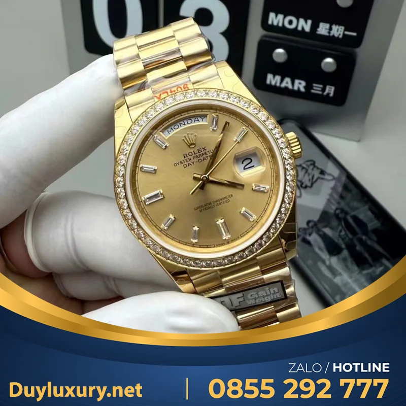 Đồng Hồ Rolex Day-Date Gold Ombre Chế Tác Nhà Máy QF Bản Nặng 40mm