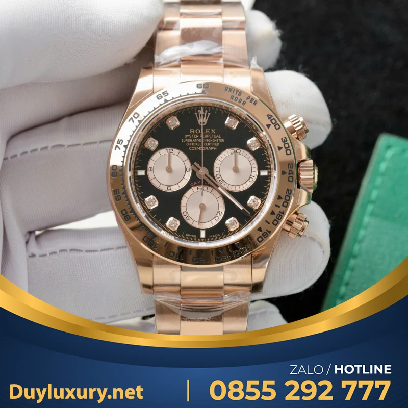 Đồng Hồ Rolex Daytona 126505 Replica 11 Mạ Vàng Hồng Mặt Đen 40mm