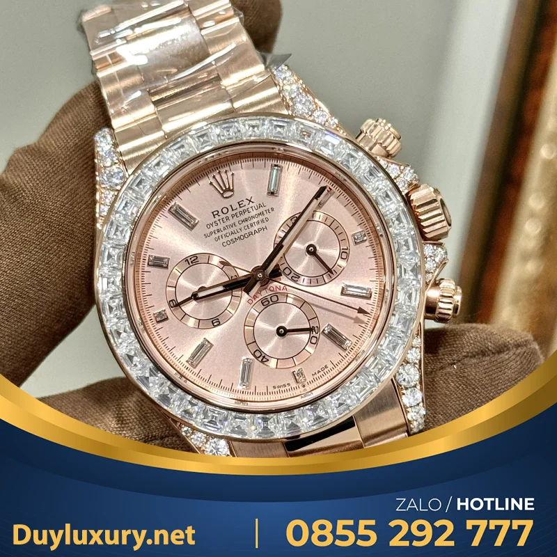 Đồng Hồ Rolex Daytona 126595TBR Chế Tác Bọc Vàng Đính Kim Cương Moissanite Baguette 40mm