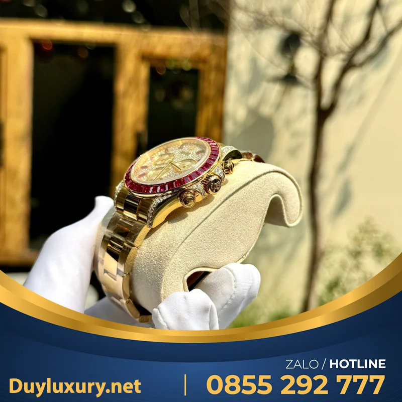 Đồng Hồ Rolex Daytona 126598TRU Chế Tác Bọc Vàng Thật + Ruby + Kim Cương Moissanite 40mm