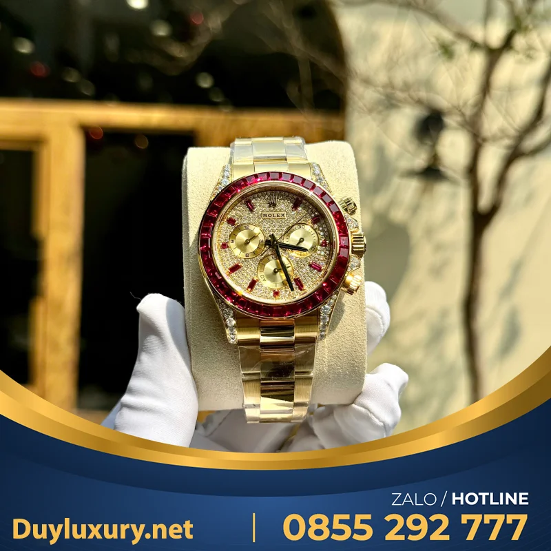 Đồng Hồ Rolex Daytona 126598TRU Chế Tác Bọc Vàng Thật + Ruby + Kim Cương Moissanite 40mm