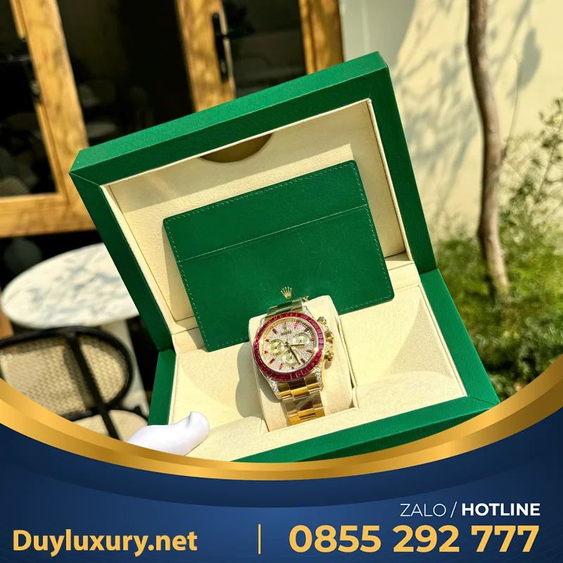 Đồng Hồ Rolex Daytona 126598TRU Chế Tác Bọc Vàng Thật + Ruby + Kim Cương Moissanite 40mm