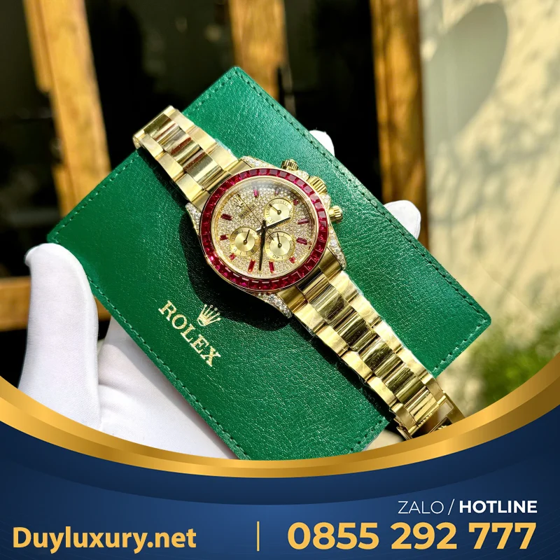 Đồng Hồ Rolex Daytona 126598TRU Chế Tác Bọc Vàng Thật + Ruby + Kim Cương Moissanite 40mm