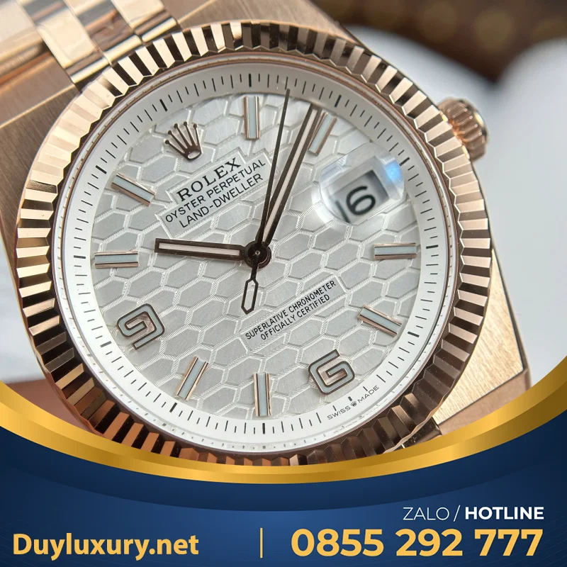 Đồng Hồ Rolex Land-Dweller 127236 Replica 11 Mặt Trắng Họa Tiết Tổ Ong 36Mm