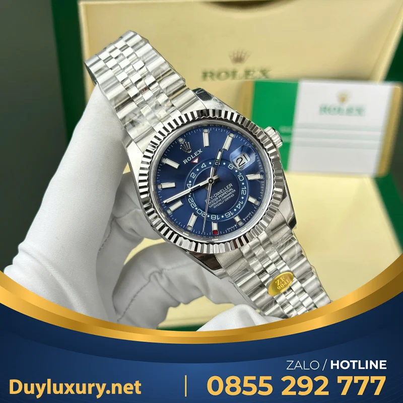 Đồng Hồ Rolex Rep 11 Sky Dweller 326934 Mặt Xanh Dây Jubilee 42Mm