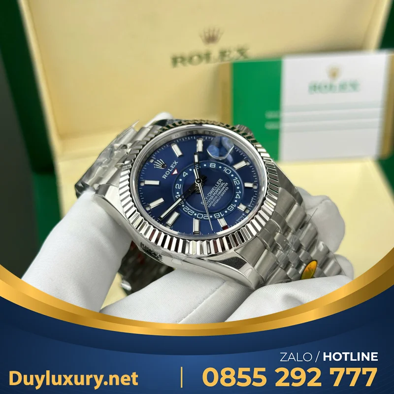 Đồng Hồ Rolex Rep 11 Sky Dweller 326934 Mặt Xanh Dây Jubilee 42Mm