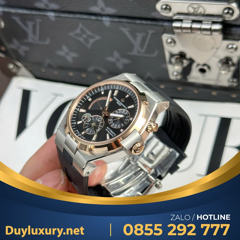 Đồng Hồ Vacheron Constantin Rep 11 Overseas Dual Time 47450 Demi Vàng Hồng Xưởng 9F 42mm