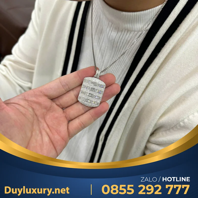 Mặt Dây Vàng Trắng Mix Moissanite Baguette