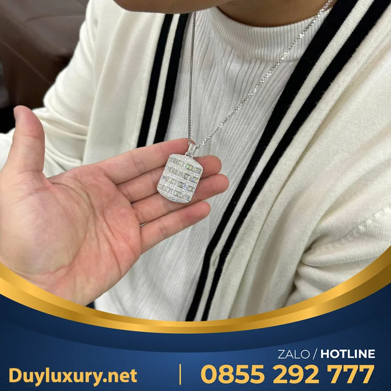 Mặt Dây Vàng Trắng Mix Moissanite Baguette