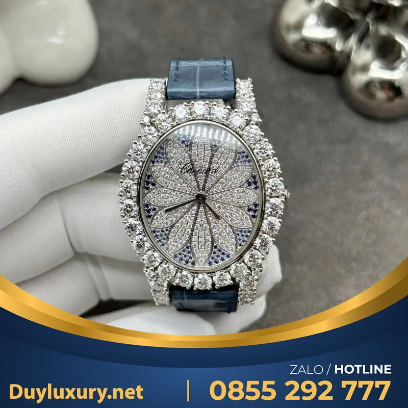 Đồng Hồ Chopard Nữ Đính Vàng Trắng 18k Full Kim Cương Thiên Nhiên 34mm