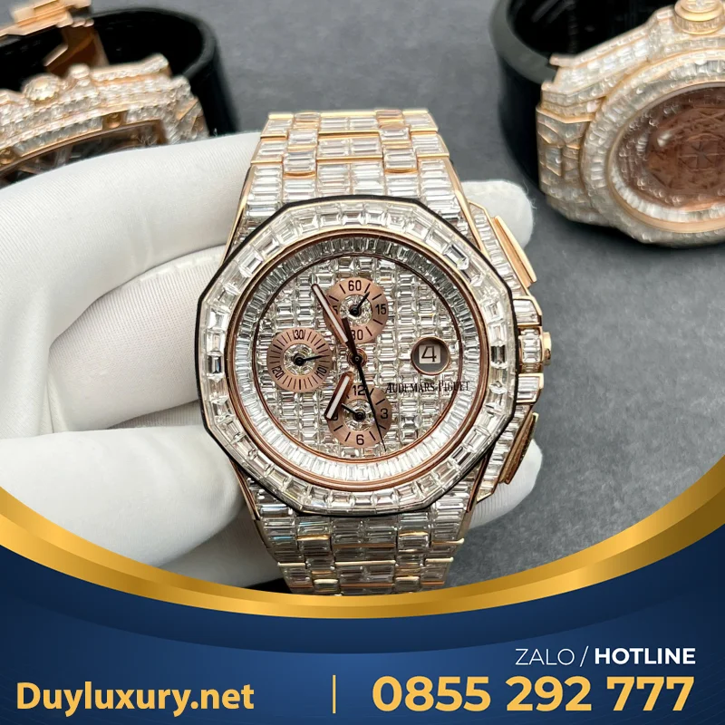 Đồng Hồ Audemars Piguet Offshore Vàng Hồng 18k Nạm Kim Cương Baguette