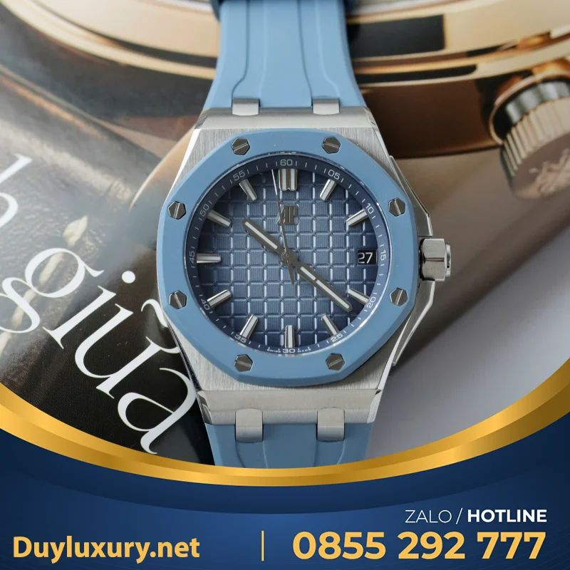Đồng Hồ Audemars Piguet Royal Oak Offshore 15605SK Viền Cao Su Xanh Replica Cao Cấp 43mm