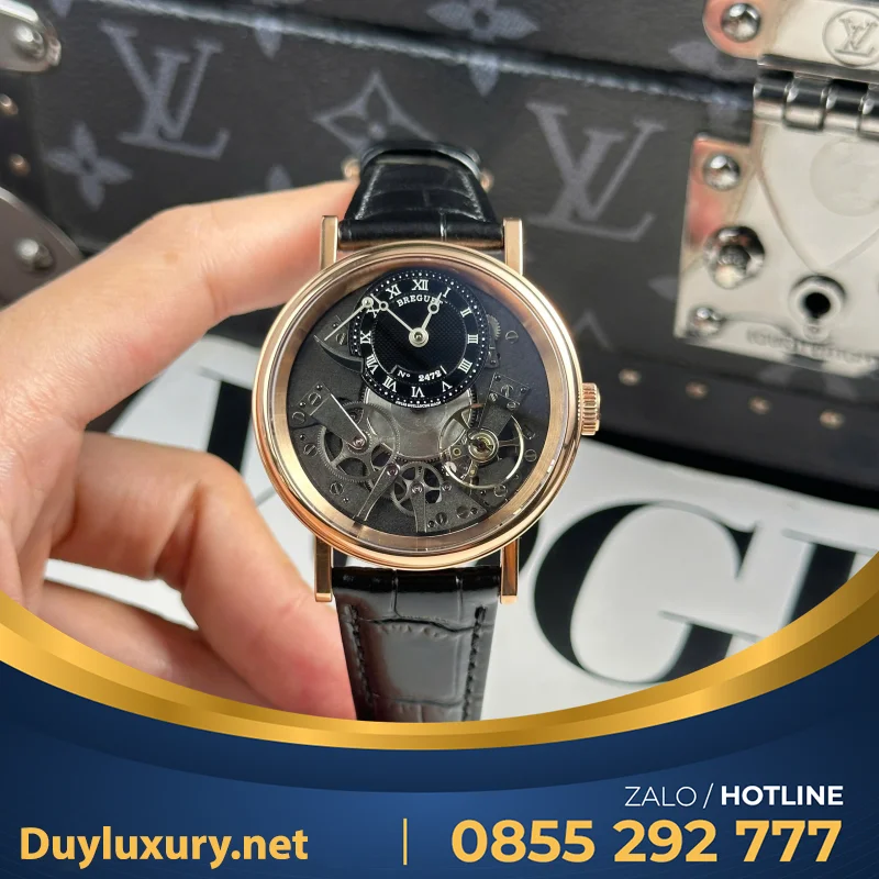 Đồng Hồ Breguet Tradition 7057 Replica Cao Cấp Dây Da Đen Viền Vàng Nhà Máy ZF 40mm