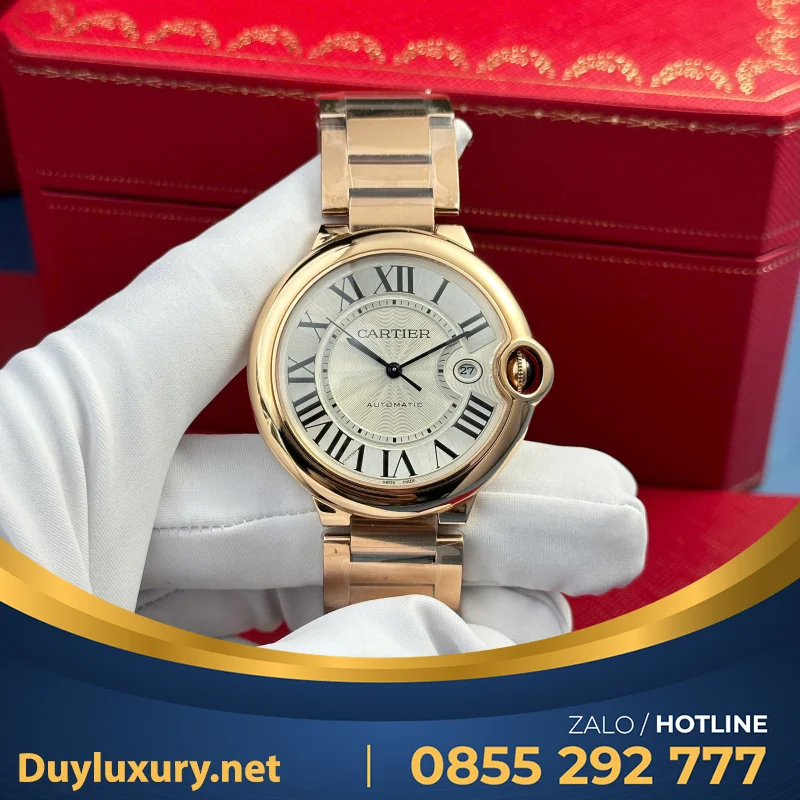 Đồng Hồ Cartier Ballon Bleu Nam Replica 11 Mạ Vàng Hồng Mặt Trắng Xưởng Af 42Mm