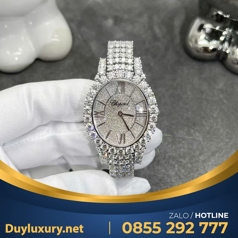 Đồng Hồ Chopard Chế Tác Vàng Trắng 18k kim cương Thiên Nhiên  34mm
