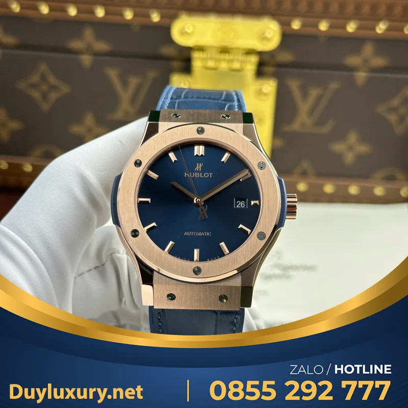Đồng Hồ Hublot Classic Fusion King Gold Blue Replica 1:1 Nhà Máy JJF 38mm