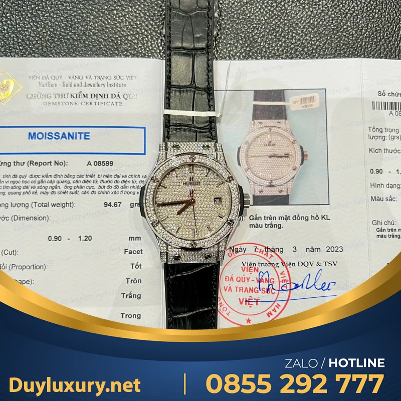 Đồng Hồ Hublot Độ Full Kim Cương Moissanite Màu Đen Chế Tác Hong Kong 42Mm