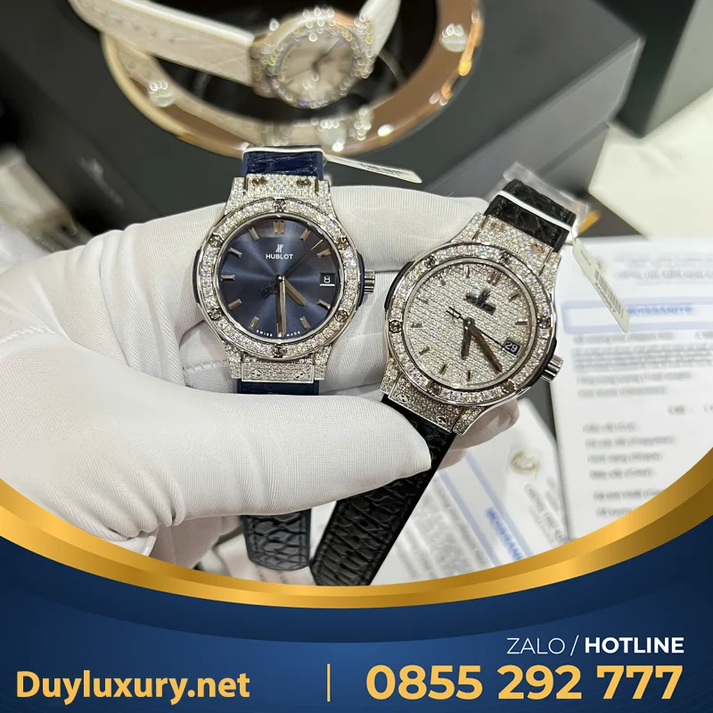 Đồng Hồ Hublot Nữ Màu Đen Đính Full Kim Cương Moissanite 33Mm