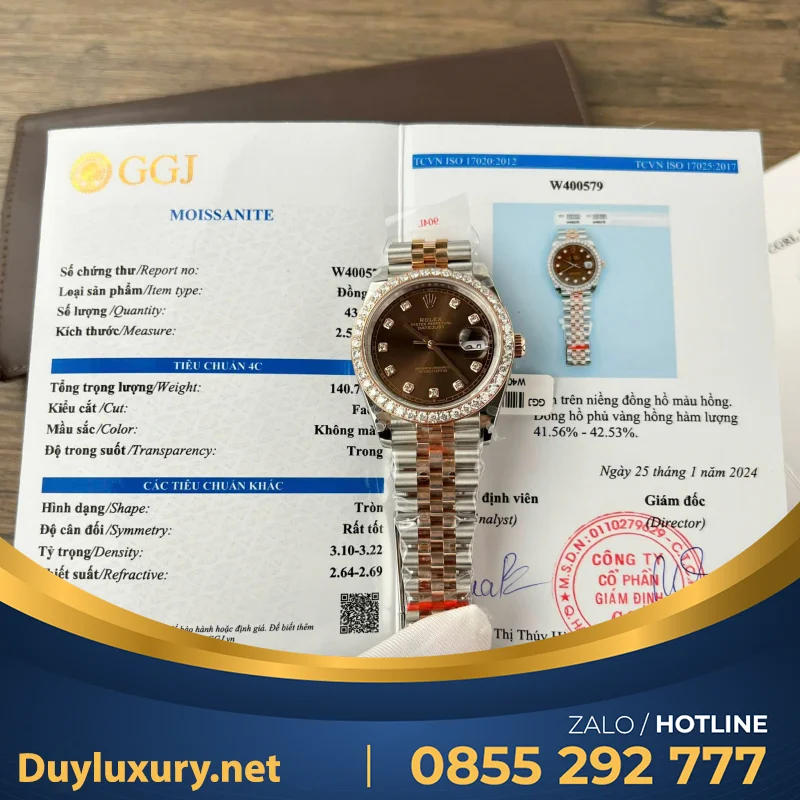 Đồng Hồ Nữ Rolex DateJust Chế Tác Đính Moissanite + Bọc Vàng Thật 18K 31mm