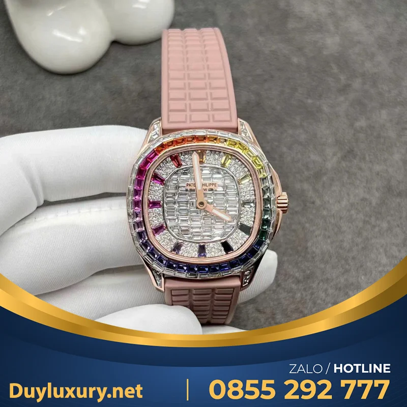 Đồng Hồ Patek Philippe Aquanaut 5062 Bọc Vàng Hồng 18k Rainbow Benzel  35.6mm