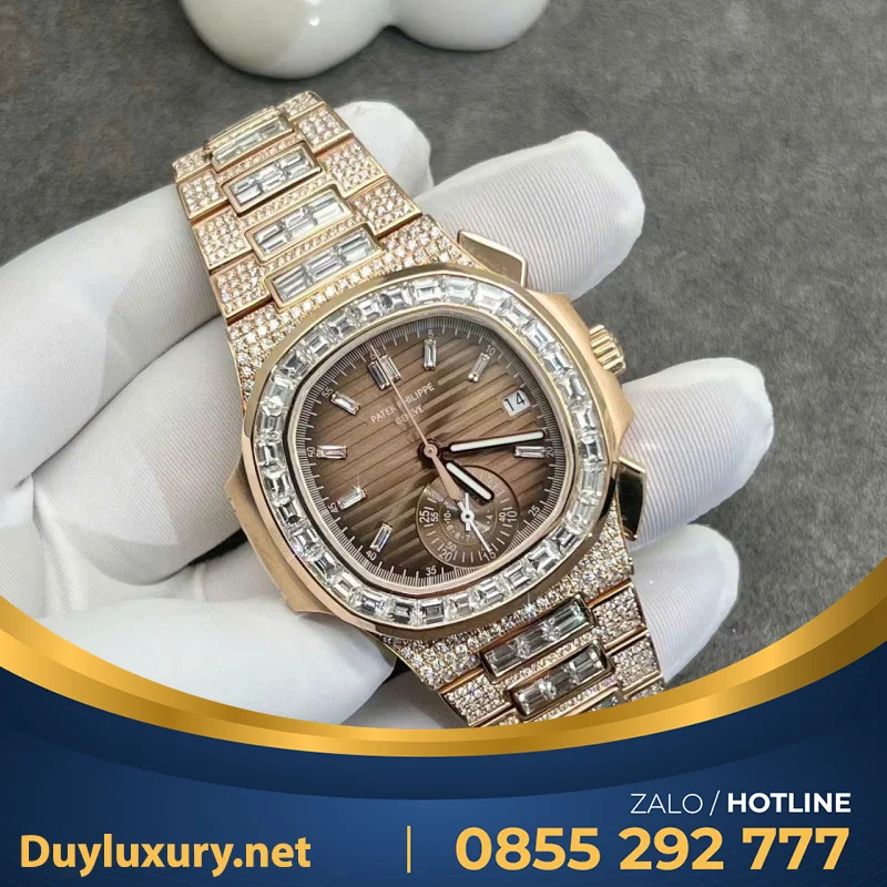 Đồng Hồ Patek Philippe Nautilus 5980r Chế Tác Vàng Hồng 18k Kim Cương Thiên Nhiên 40mm
