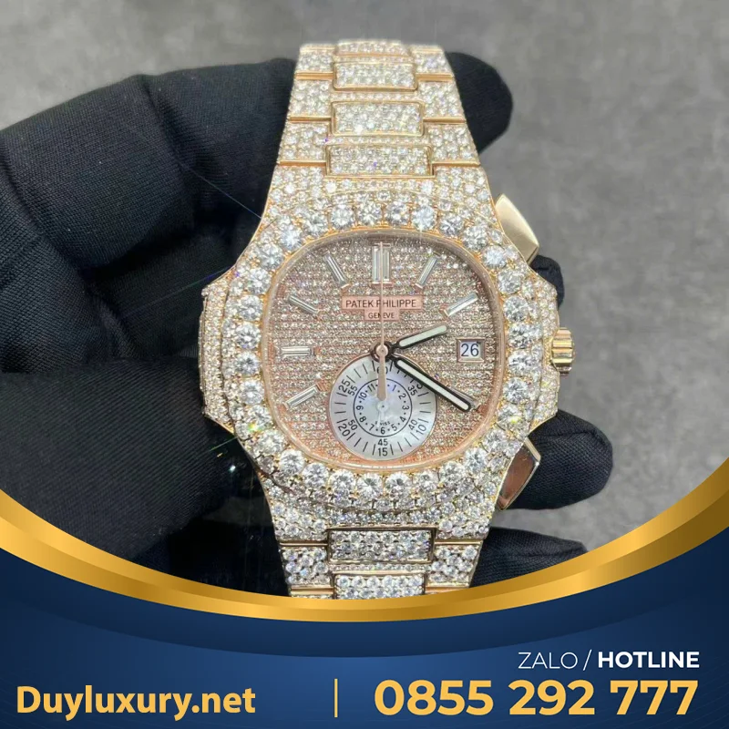 Đồng Hồ Patek Philippe Nautilus 5980r Custom Rose Gold 18k Full Diamond 40mm