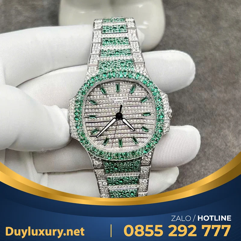 Đồng Hồ Patek Philippe Nautilus 7118 Chế Tác Vàng Trắng Full Kim Cương Thiên Nhiên 35.2mm