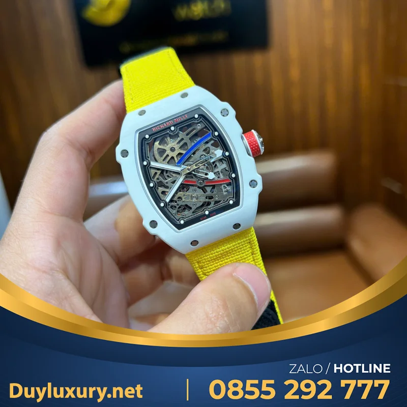 Đồng Hồ Richard Mille Chế Tác RM67-02 White Ceramic Yellow Strap replica    38.7×47.52mm