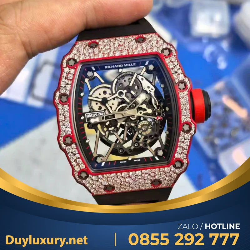 Đồng Hồ Richard Mille RM 35-02 Chế Tác Vỏ Carbon Nhập Khẩu Máy Tinh Chỉnh Kim Cương Thiên Nhiên