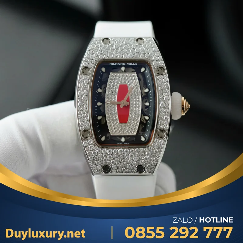 Đồng Hồ Richard Mille RM07-01 Nữ Đính Đá Dây Cao Su Màu Trắng Nhà Máy ZF 36mm