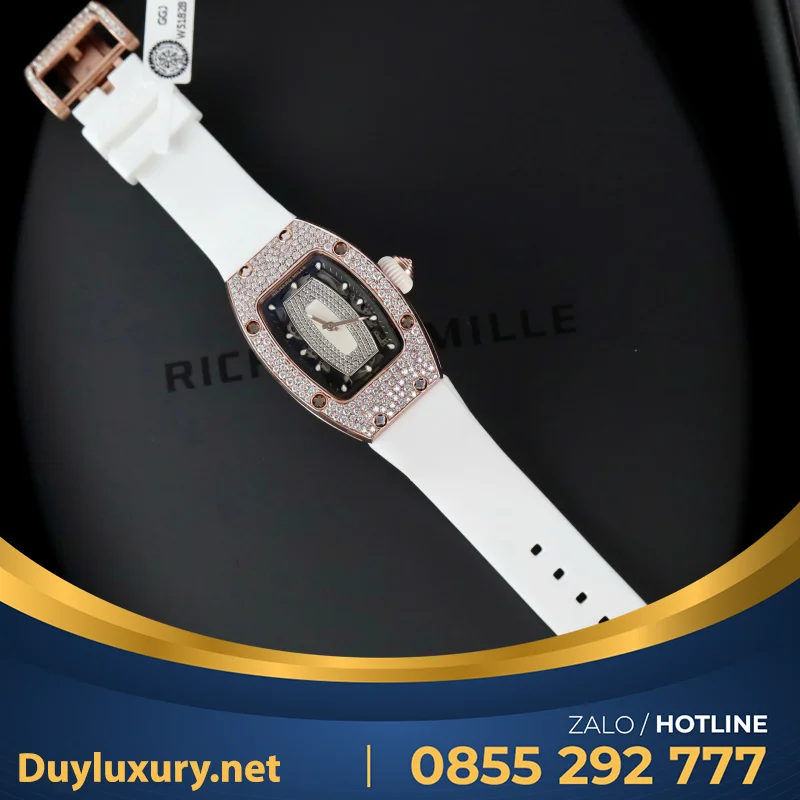 Đồng Hồ Richard Mille RM07-01 Nữ Đính Đá Dây Cao Su Màu Trắng Nhà Máy ZF 36mm