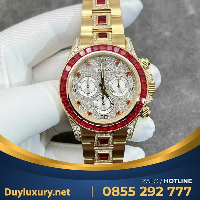 Đồng Hồ Rolex Chế Tác Daytona 126598TRU Vàng 18K Nguyên Khối + Ruby + Kim Cương Tự Nhiên 40mm
