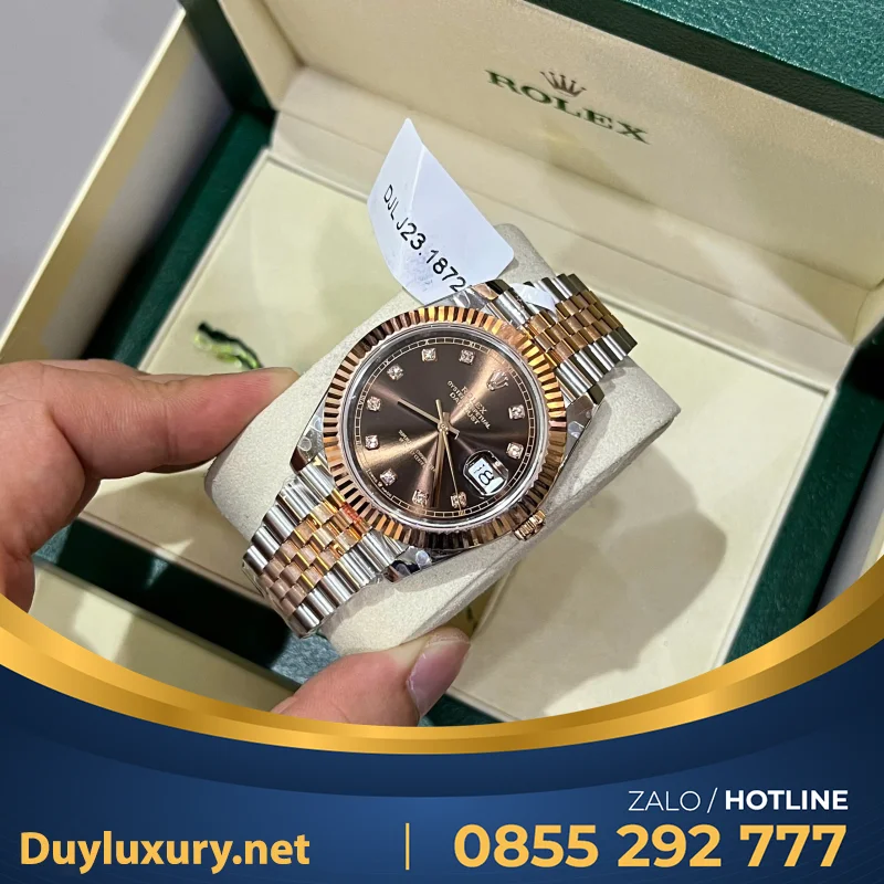 Đồng Hồ Rolex Datejust 126331 Replica 11 Mặt Chocolate Cọc Số Đính Đá 41Mm