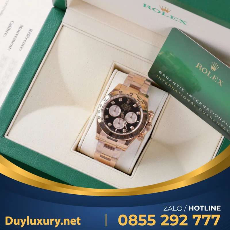 Đồng Hồ Rolex Daytona 126505 Replica 11 Mạ Vàng Hồng Mặt Đen 40mm