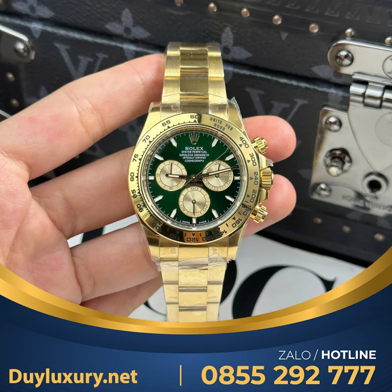 Đồng Hồ Rolex Daytona 126508 Mặt Xanh Green Chế Tác Mạ Vàng Xưởng THB 40mm