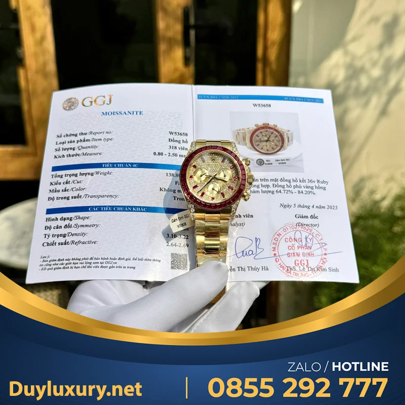 Đồng Hồ Rolex Daytona 126598TRU Chế Tác Bọc Vàng Thật + Ruby + Kim Cương Moissanite 40mm