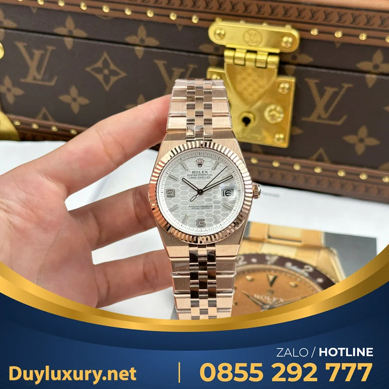 Đồng Hồ Rolex Land-Dweller 127236 Replica 11 Mặt Trắng Họa Tiết Tổ Ong 36Mm