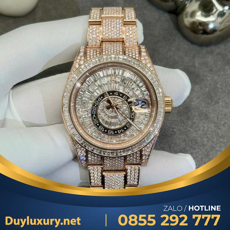 Đồng Hồ Rolex Sky Dweller 326959TBR Chế Tác Vàng Hồng 18k Kim Cương Thiên Nhiên 42mm