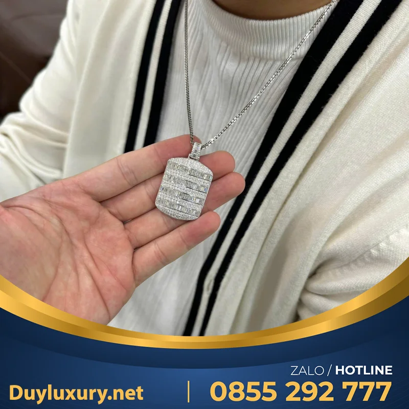 Mặt Dây Vàng Trắng Mix Moissanite Baguette